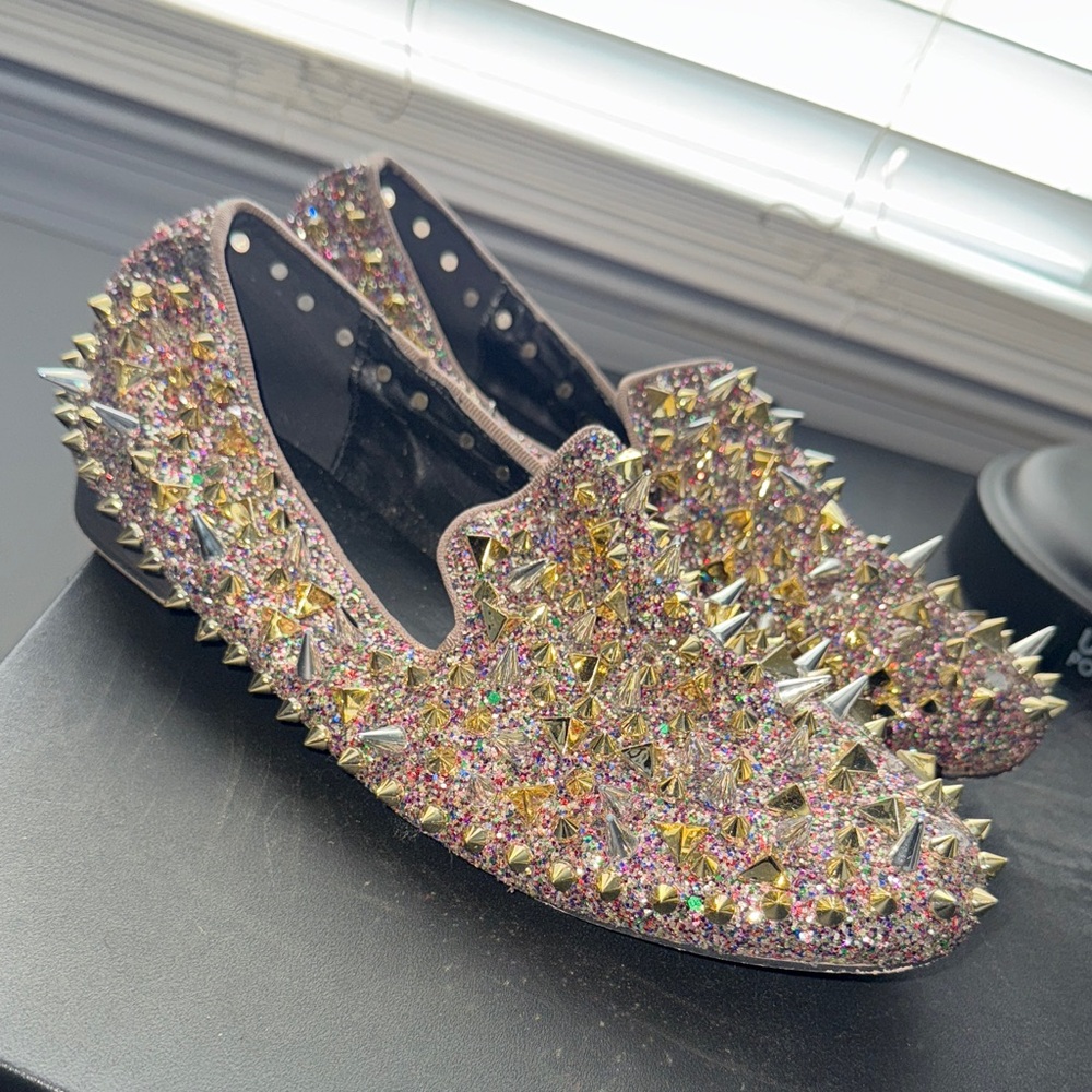 AKIRA Multicolor Glitter Spiked Loafers
